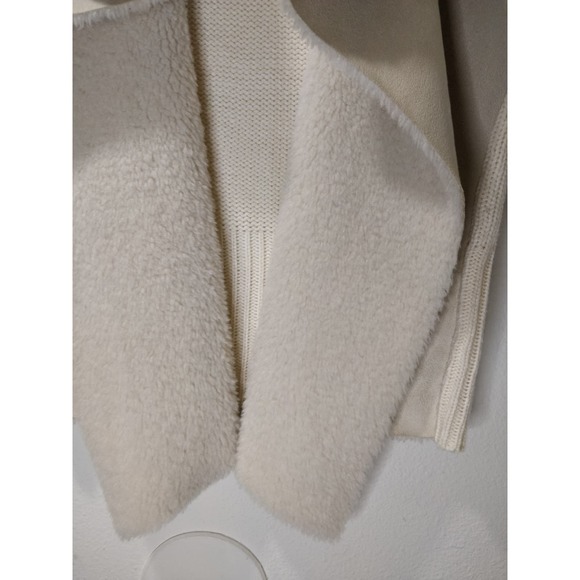 LOFT Ivory Cream White Suede Sherpa Open Front Knit Vest Size XS - Picture 3 of 7